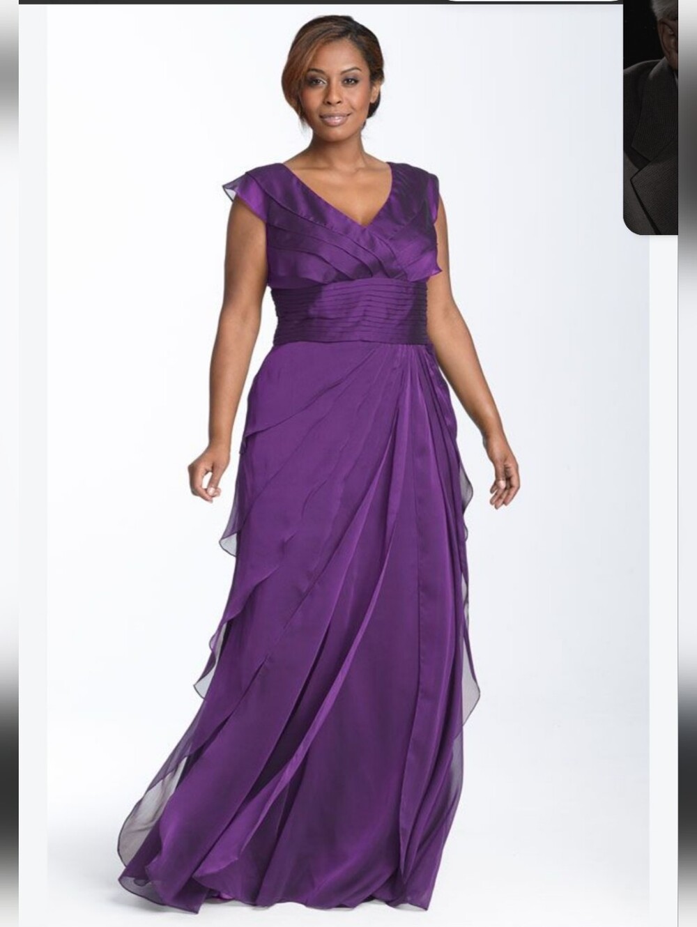 Adrianna Papell Deep Purple Layered V-Neck Long Mom Of The Bride Dress 18W
